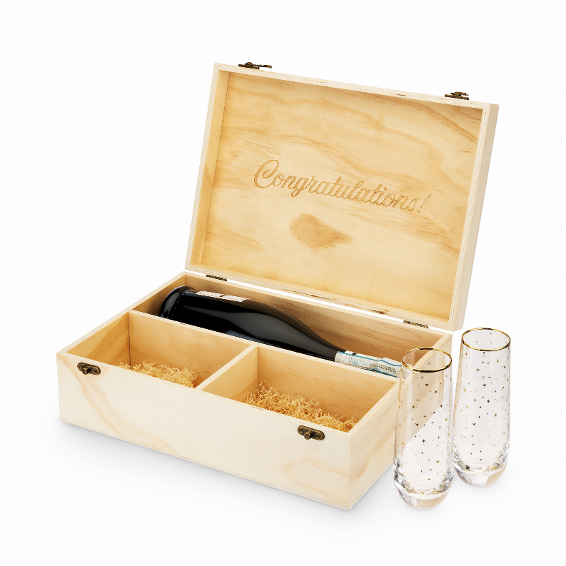 Celebrate Wood Champagne Box With Set Of Flutes By Twine - The Cocktail Concept