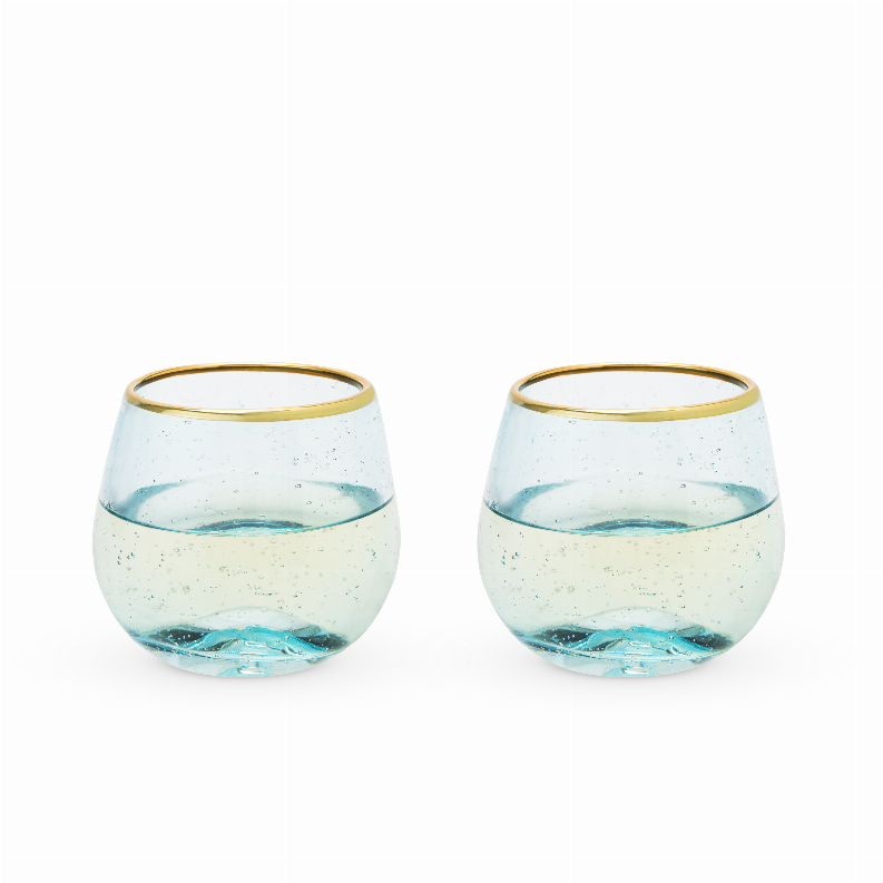 Aqua Bubble Stemless Wine Glass Set By Twine - The Cocktail Concept