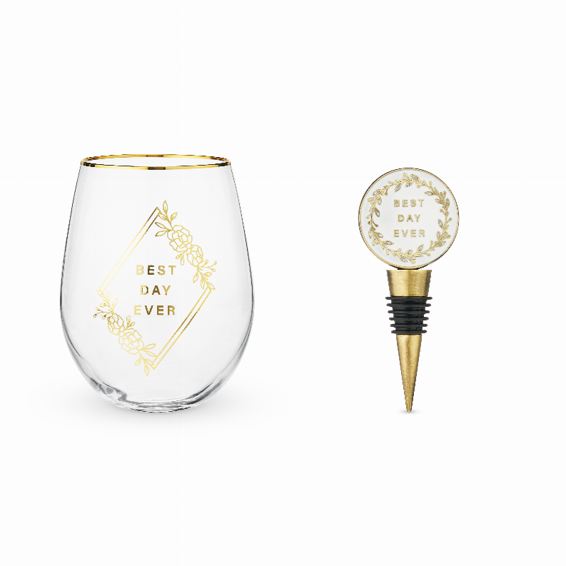 Best Day Ever Stemless Wine Glass And Stopper Set By Twine - The Cocktail Concept